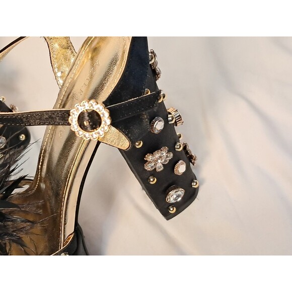 NEW AZALEA WANG Feather & Crystal Ankle Strap Rivet Platform Sandals Size 7.5 - Picture 5 of 12